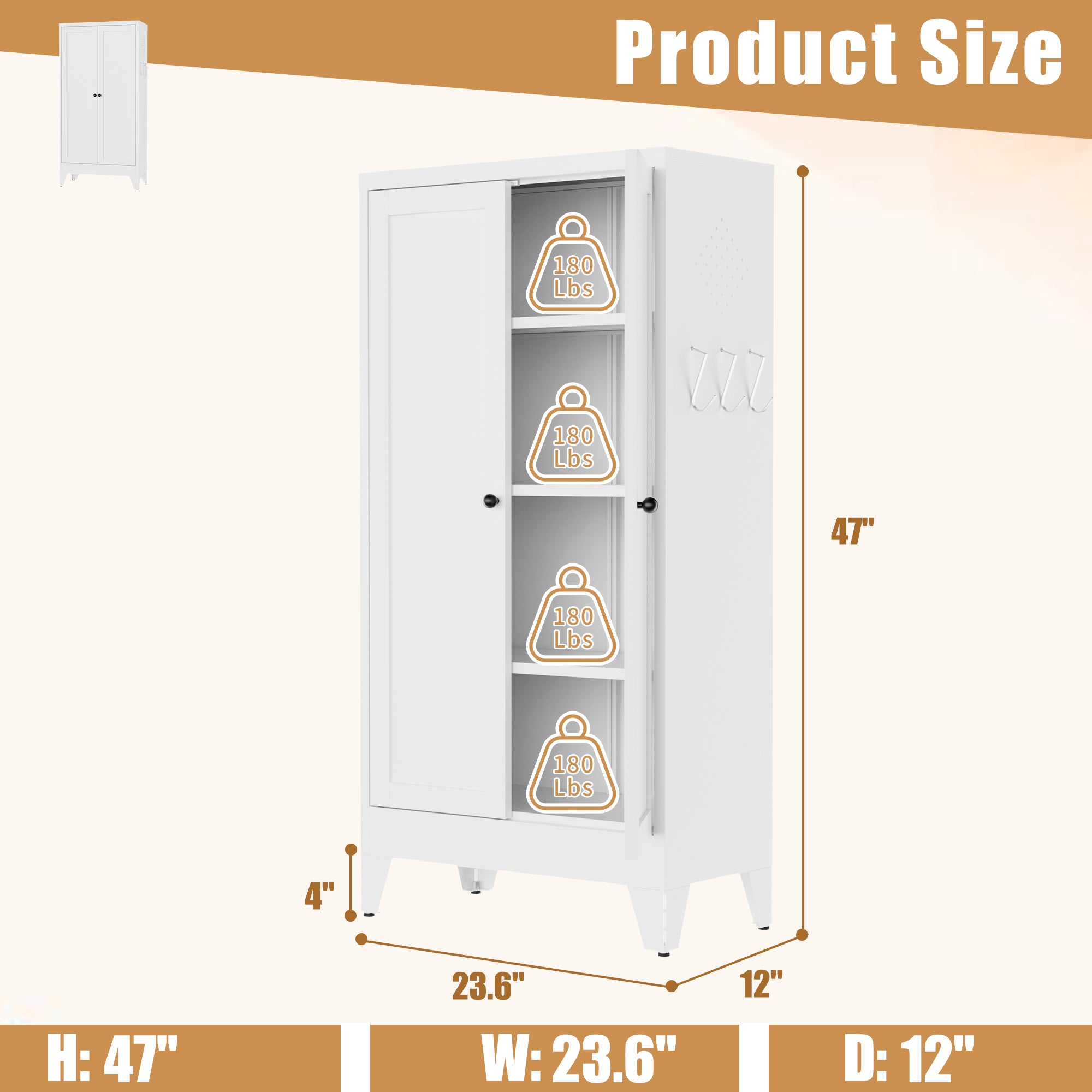 47.3" White Metal Freestanding Pantry Cabinet with Adjustable Shelves Secondary image