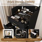 3-in-1 Black Makeup Vanity Desk with Flip-Up Mirror, Glass Top & 3 Drawers