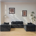130" U-Shaped Corduroy Sectional Sofa with Chaise, 4-Seat Black Living Room Couch, No Assembly Required