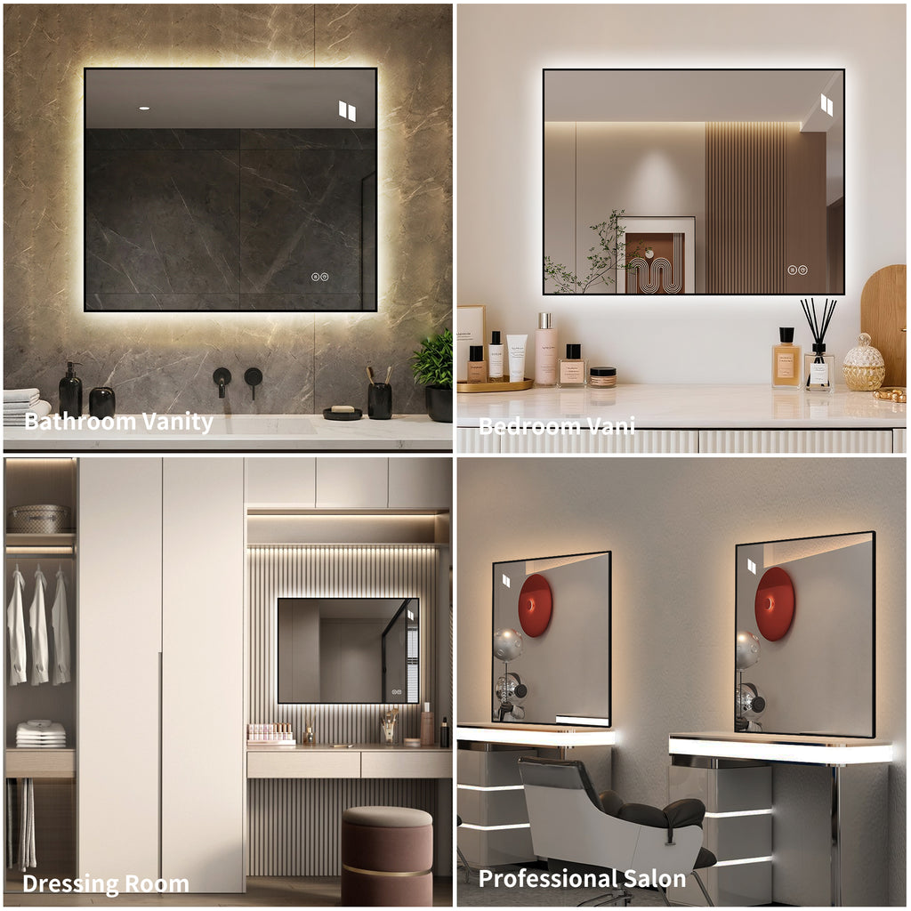 30" x 36" LED Bathroom Mirror with Anti-Fog, Dimmable Light & 3 Color Temperatures