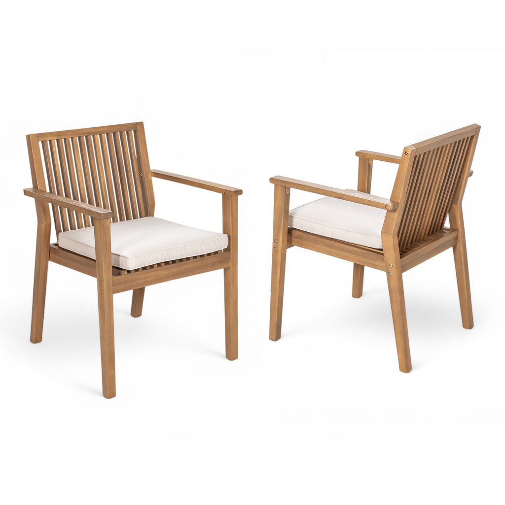 Acacia Wood Patio Dining Chair Set of 2 – Waterproof Cushions, 400 lb Capacity, Brown Frame