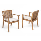 Acacia Wood Patio Dining Chair Set of 2 – Waterproof Cushions, 400 lb Capacity, Brown Frame