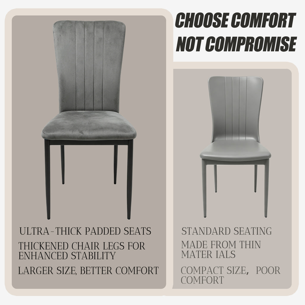 Set of 4 Modern Dark Gray Velvet Dining Chairs with Metal Legs & Adjustable Feet