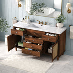 60" Modern Bathroom Vanity with SMC Sink, Soft-Close Drawers & Rattan Doors