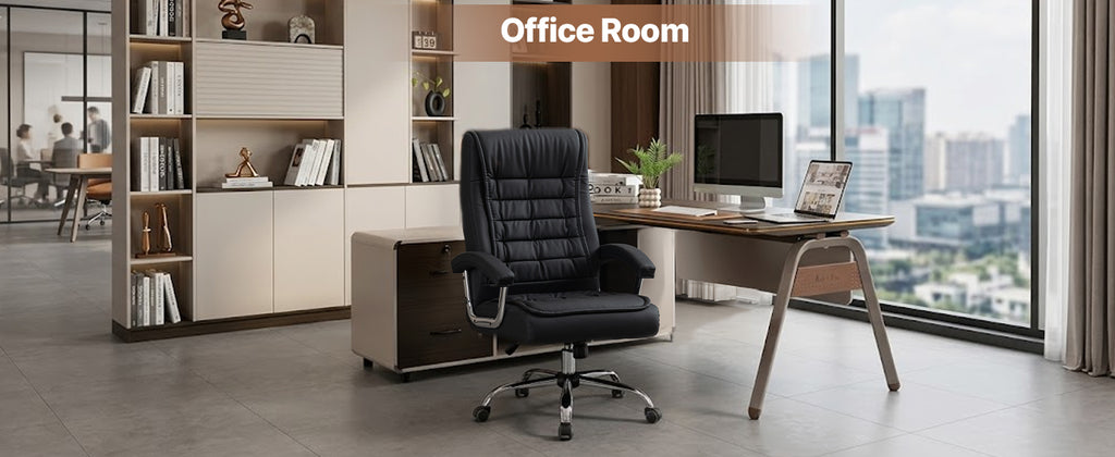 High-Back Executive Office Chair with PU Leather, Spring Seat & Chrome Armrests – Black - product detail image 5