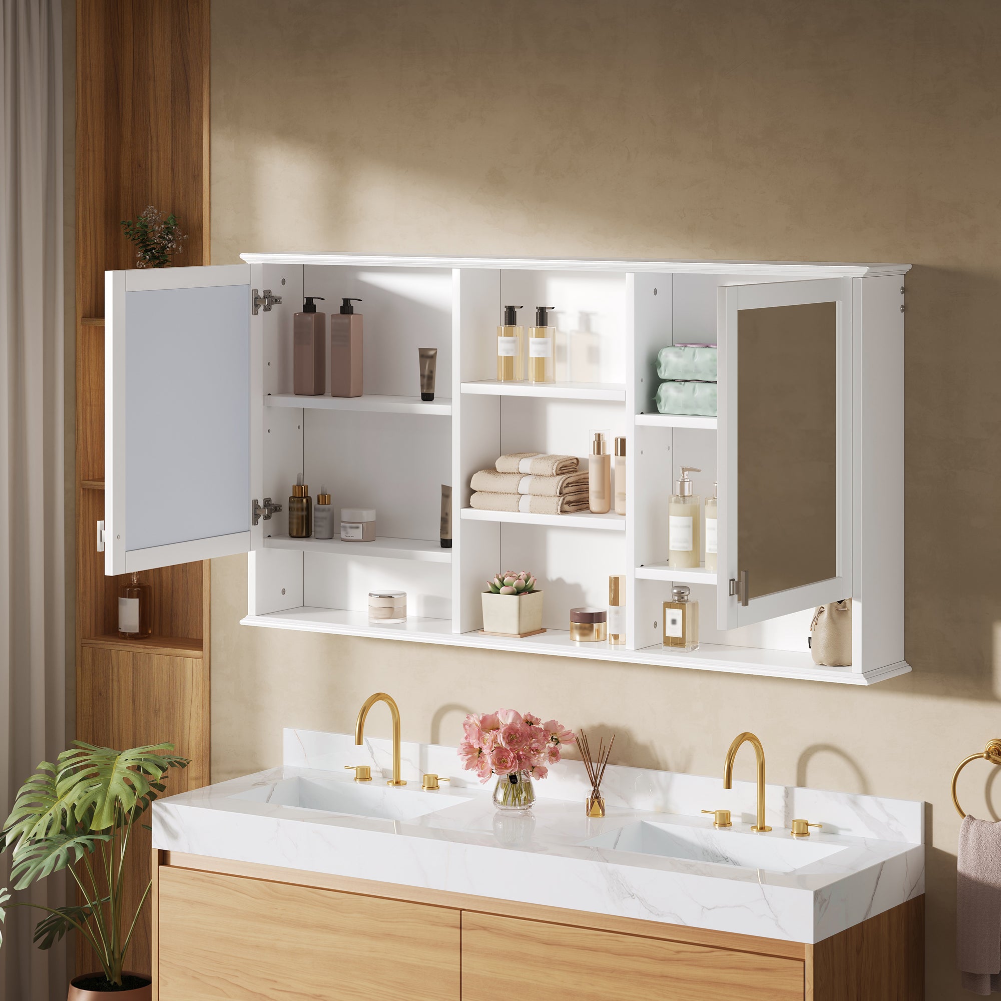 55-inch Wall-Mount Mirror Cabinet with Adjustable Shelves and Soft-Close Doors Secondary image