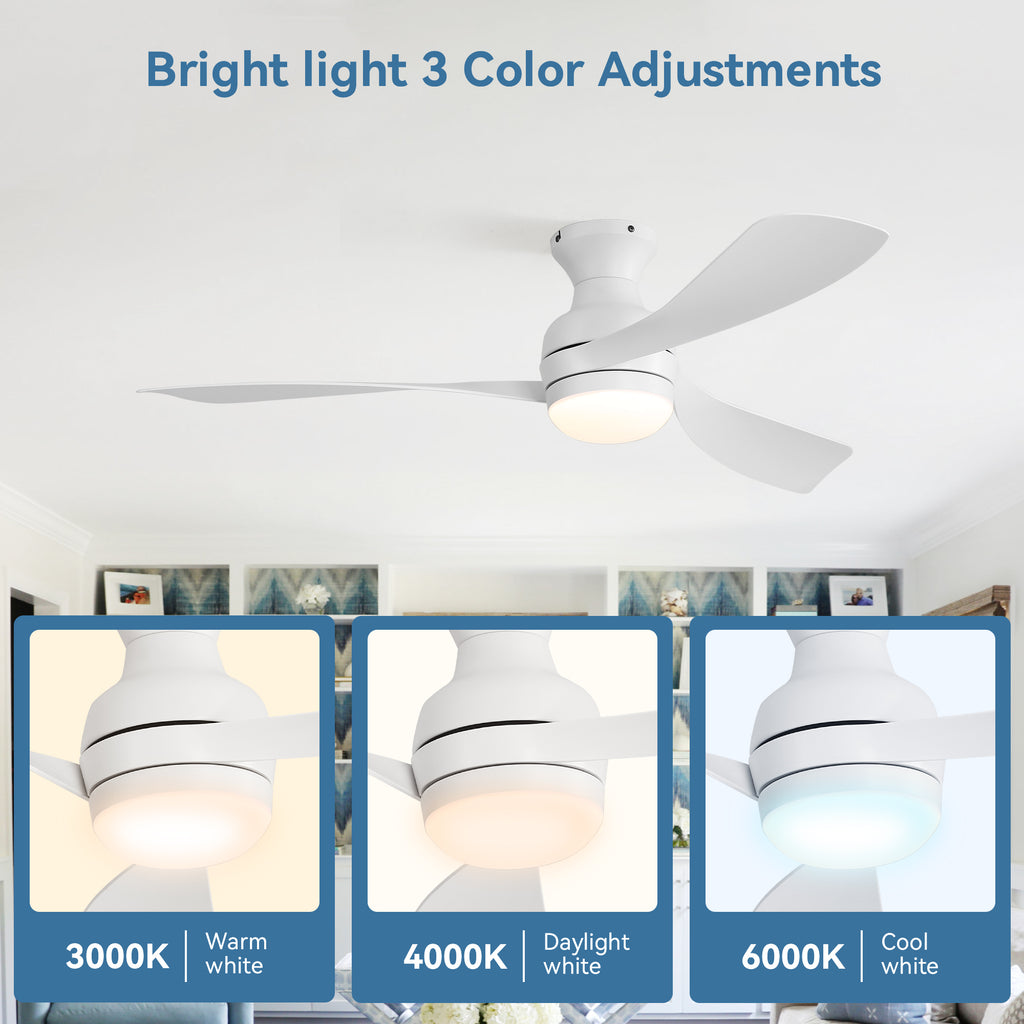 52-inch Low Profile Ceiling Fan with Dimmable Tri-Color LED Light and Quiet DC Motor