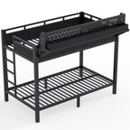 Twin XL Metal Bunk Bed with Storage Shelves, Pegboard, USB Ports & LED Lights – Black - product detail image 10