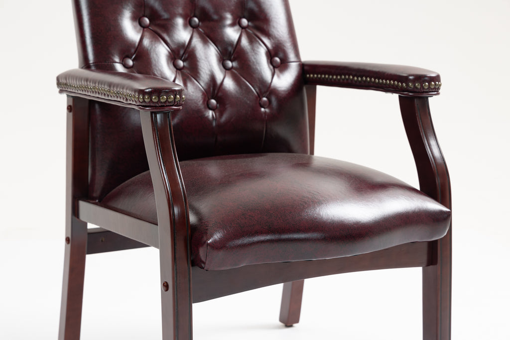 Burgundy Leather Guest Chair with Padded Seat & Arms – Ergonomic Mid-Back Office Chair - product detail image 7