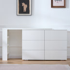 6-Drawer L-Shaped Vanity Dresser Combo with Wide Desktop – White Modern Bedroom Dressing Table