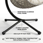 Folding HDPE Rattan Hanging Egg Chair with Stand – Indoor/Outdoor Patio Swing Basket