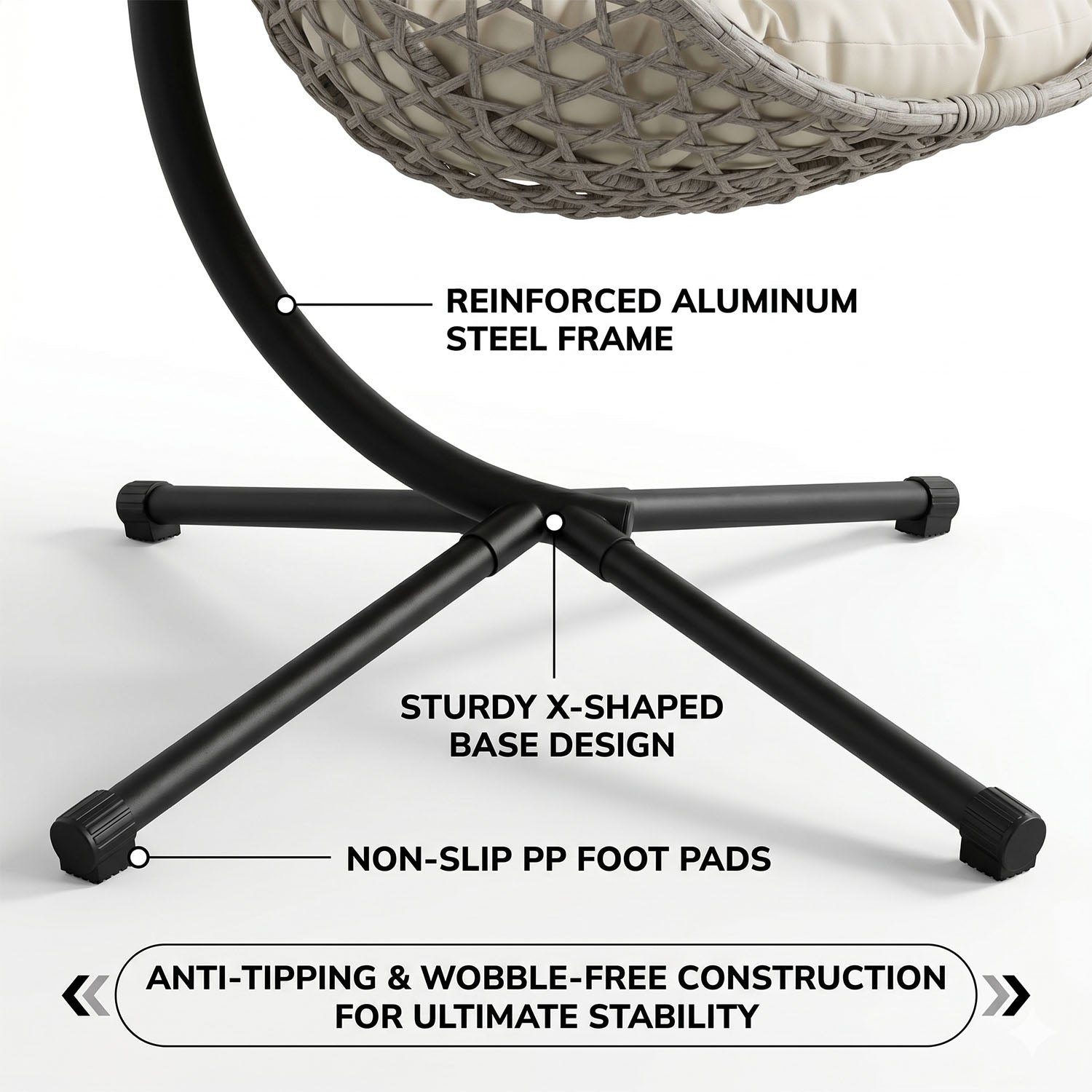 Folding HDPE Rattan Hanging Egg Chair with Stand – Indoor/Outdoor Patio Swing Basket