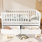 3-in-1 Convertible Toddler Bed with Storage Drawers, Solid Wood Daybed, White