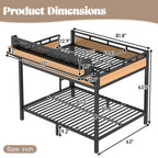 Queen Over Queen Metal Bunk Bed with Storage Shelves, Pegboard, USB Ports & LED Lights