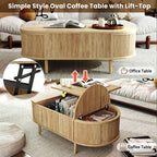 U-Can Oval Lift-Top Coffee Table with Hidden Storage & Wood Wave Grain Finish - product detail image 8