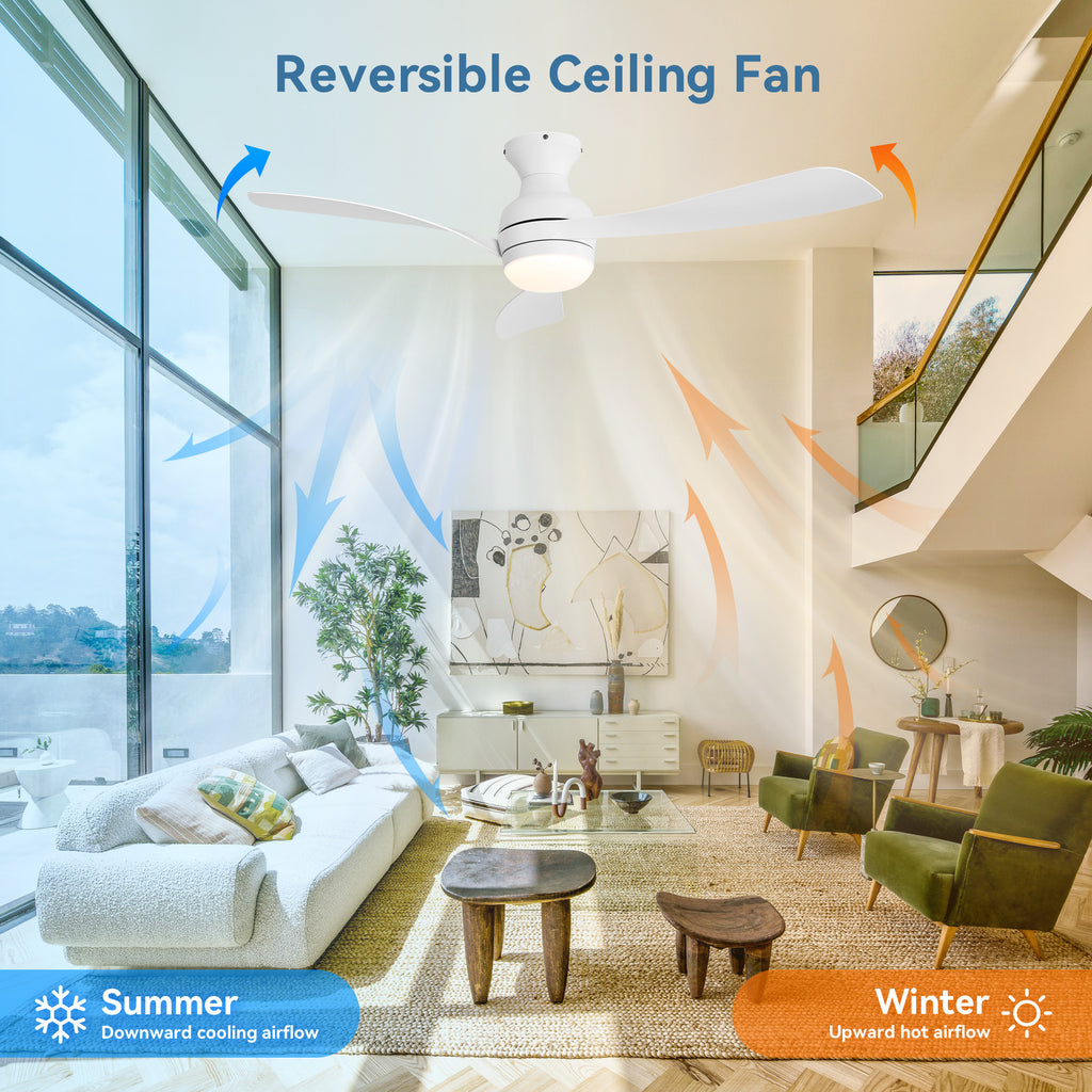 52-inch Low Profile Ceiling Fan with Dimmable Tri-Color LED Light and Quiet DC Motor