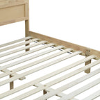 King Size Solid Wood Bed with Rattan Headboard – Natural Rubberwood Frame