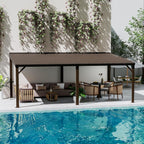 12 ft x 20 ft Wall-Mounted Lean-To Gazebo with Galvanized Steel Roof – Brown