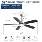 52 Inch Modern Ceiling Fan with LED Light, Reversible DC Motor, Remote Control
