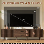 70-inch Modern TV Stand for TVs up to 80 Inches – Dark Brown Wood-Grain with Ample Storage & Solid Pine Legs