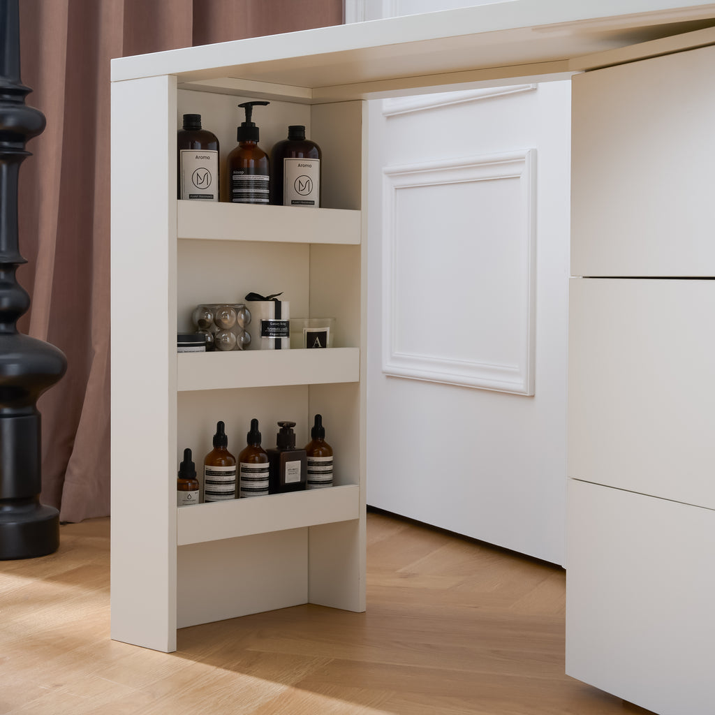 6-Drawer L-Shaped Vanity Dresser Combo with Wide Desktop – White Modern Bedroom Dressing Table