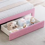 Full Size Upholstered Rainbow Velvet Platform Bed with Storage Drawer – Pink