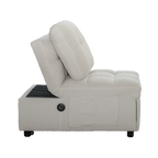 Single Sofa Bed with Adjustable Backrest, Teddy Fabric, USB Port & Side Pockets