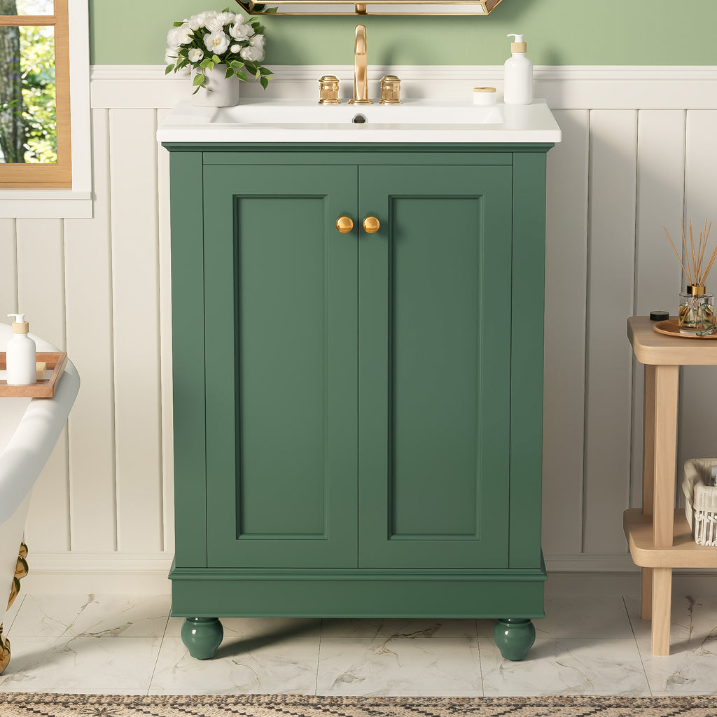 24-Inch Modern Green Bathroom Vanity Cabinet with Ceramic Sink