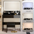 Extra Large LED Mirror Makeup Vanity Table with Stool – 31" x 20", Touch Switch, 3 Light Colors, Adjustable Brightness