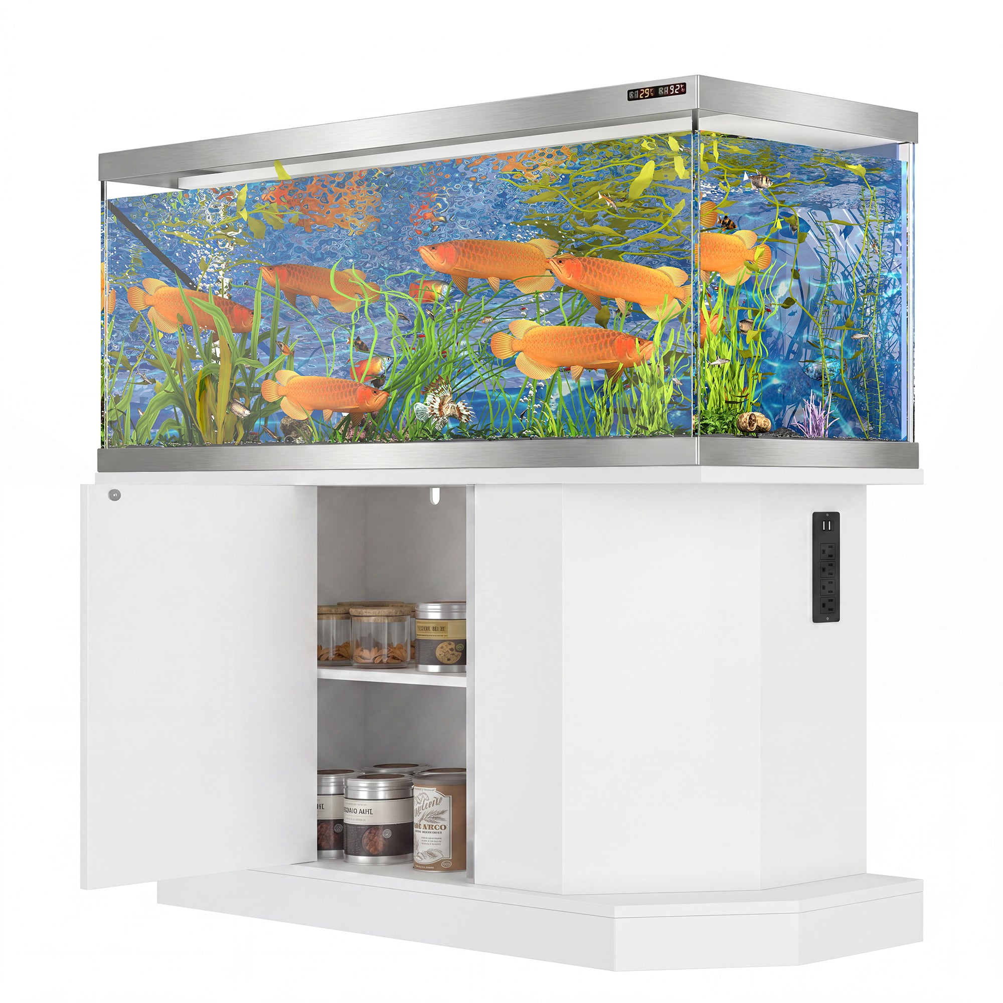 Modern White Aquarium Stand for 55-75 Gallon Tanks – 880 lb Capacity, Built-in Power Outlet & Storage