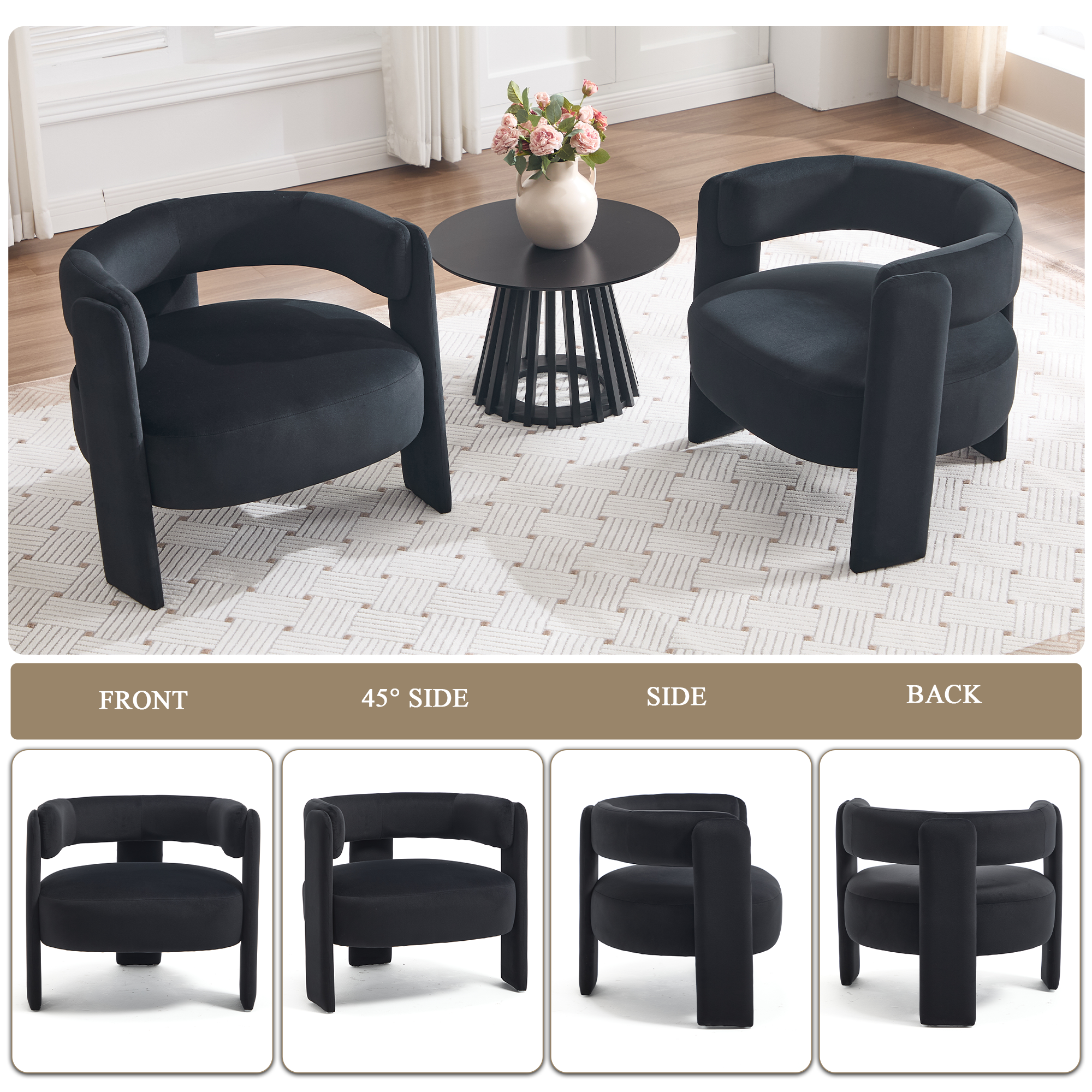 Velvet Accent Chair with Wooden Legs – Mid-Century Modern Living Room Armchair