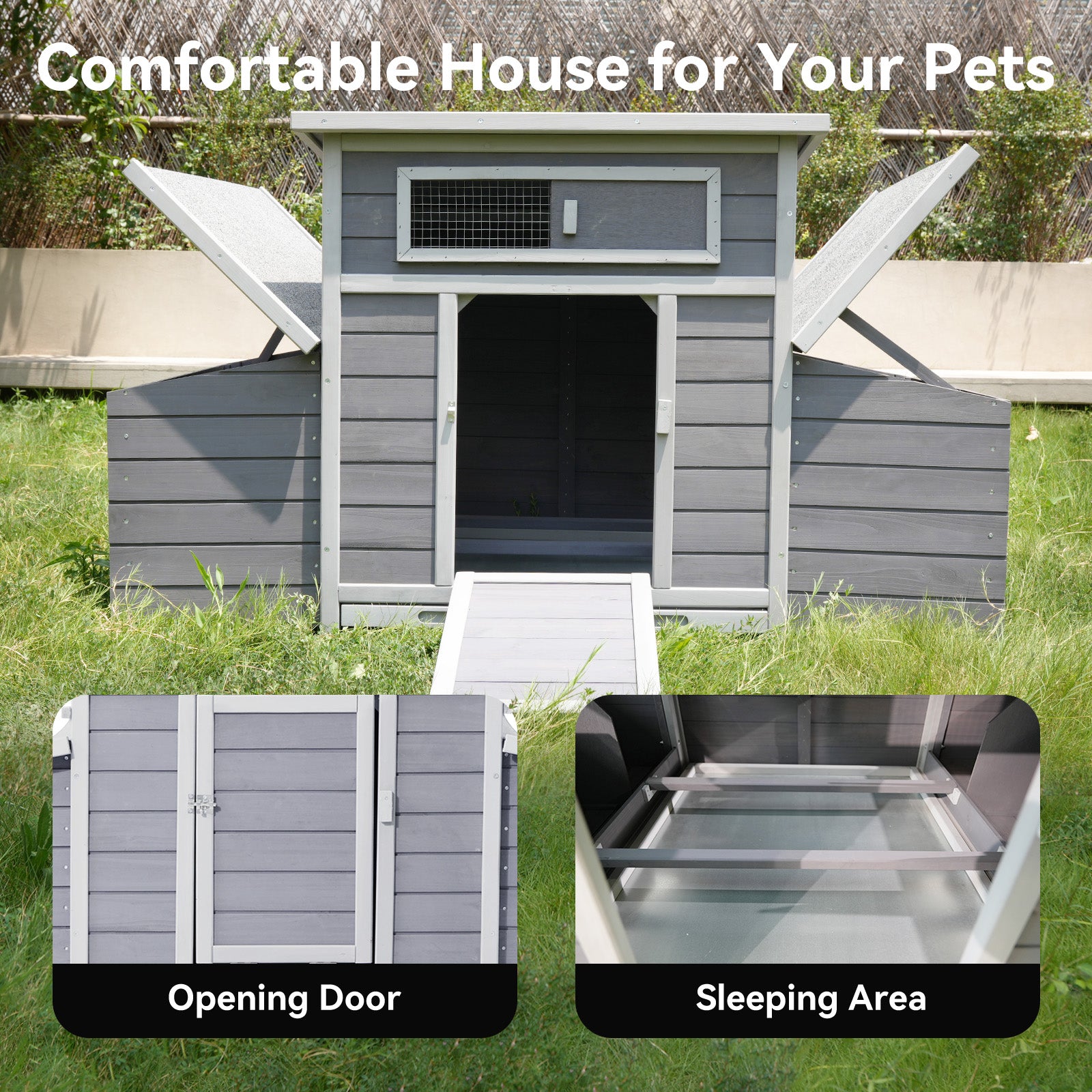 Large Wooden Chicken Coop with Dual Nesting Boxes & Ventilation - product detail image 9