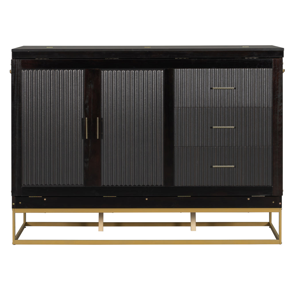 Queen Murphy Bed Cabinet with Espresso Finish, Free-Standing Fold-Out Design