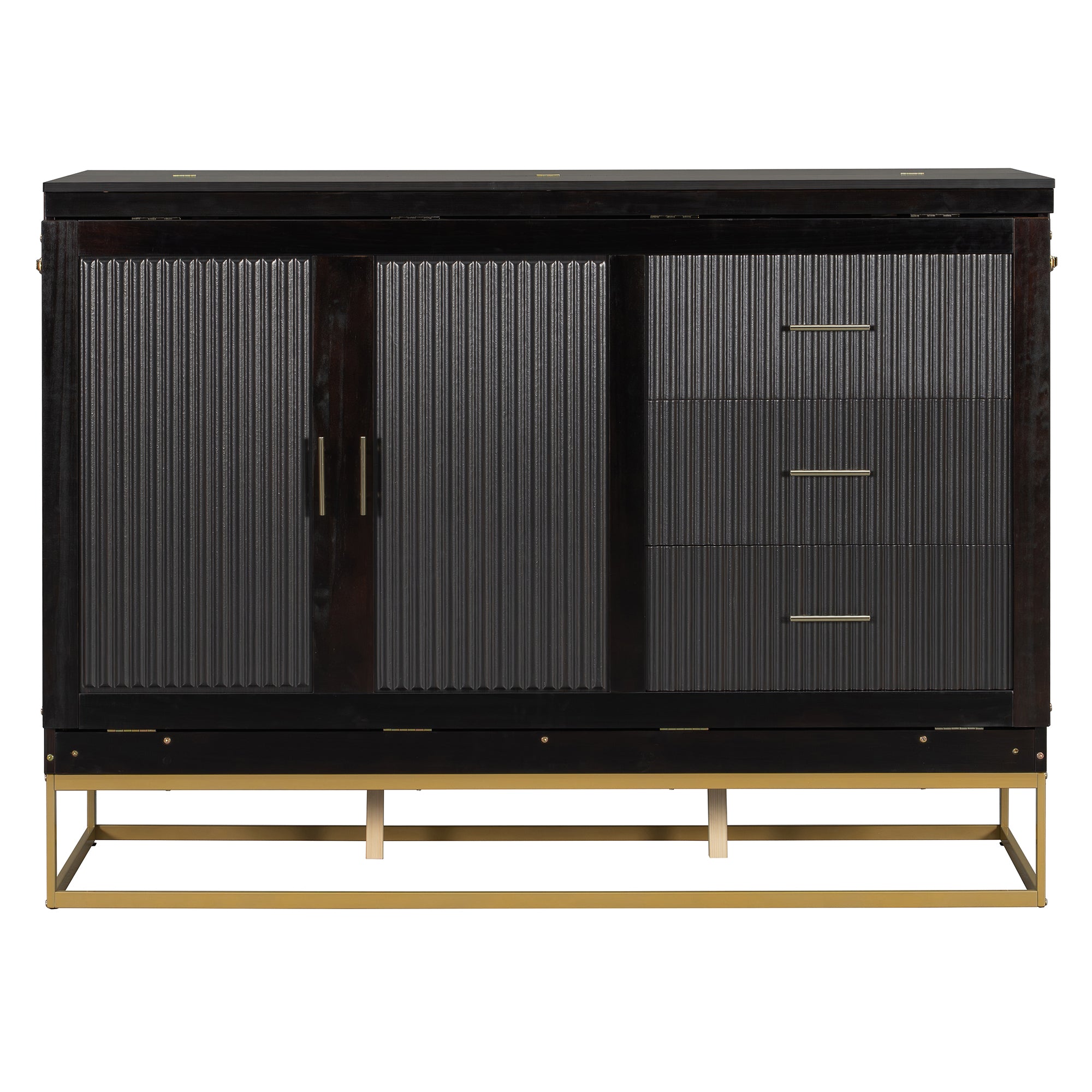 Queen Murphy Bed Cabinet with Espresso Finish, Free-Standing Fold-Out Design