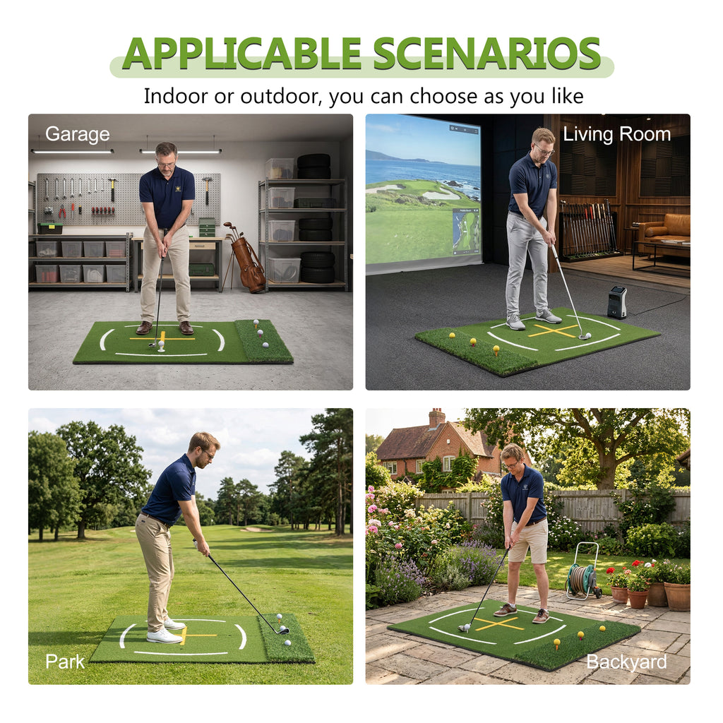 5'x4' Indoor/Outdoor Golf Hitting Mat with Cross Stance Guide & 7 Tee Positions