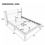 Mid-Century Modern King Platform Bed Frame with Upholstered Headboard, No Box Spring Needed
