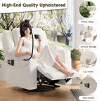 Electric Power Recliner Chair with Heat & Massage, 270° Swivel Rocker in Beige Corduroy