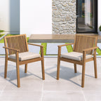 Acacia Wood Patio Dining Chair Set of 2 – Waterproof Cushions, 400 lb Capacity, Brown Frame