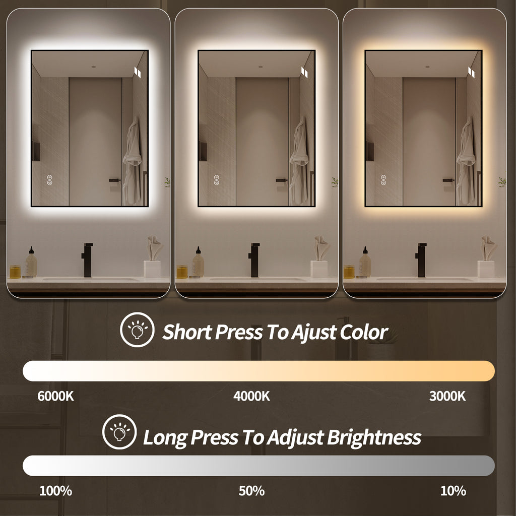 30" x 36" LED Bathroom Mirror with Anti-Fog, Dimmable Light & 3 Color Temperatures