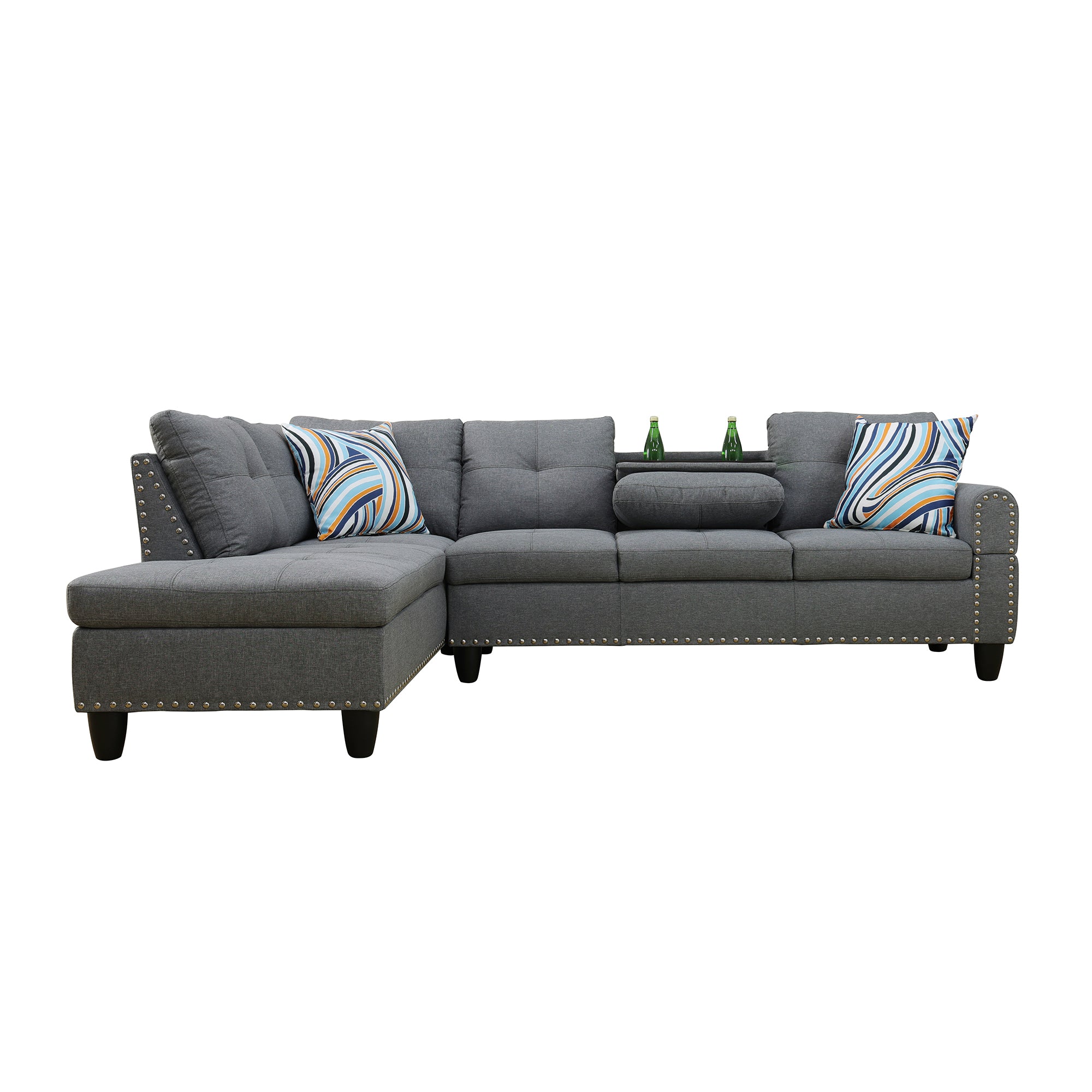 L-Shaped Sectional Sofa with Cup Holders – Dark Gray Secondary image