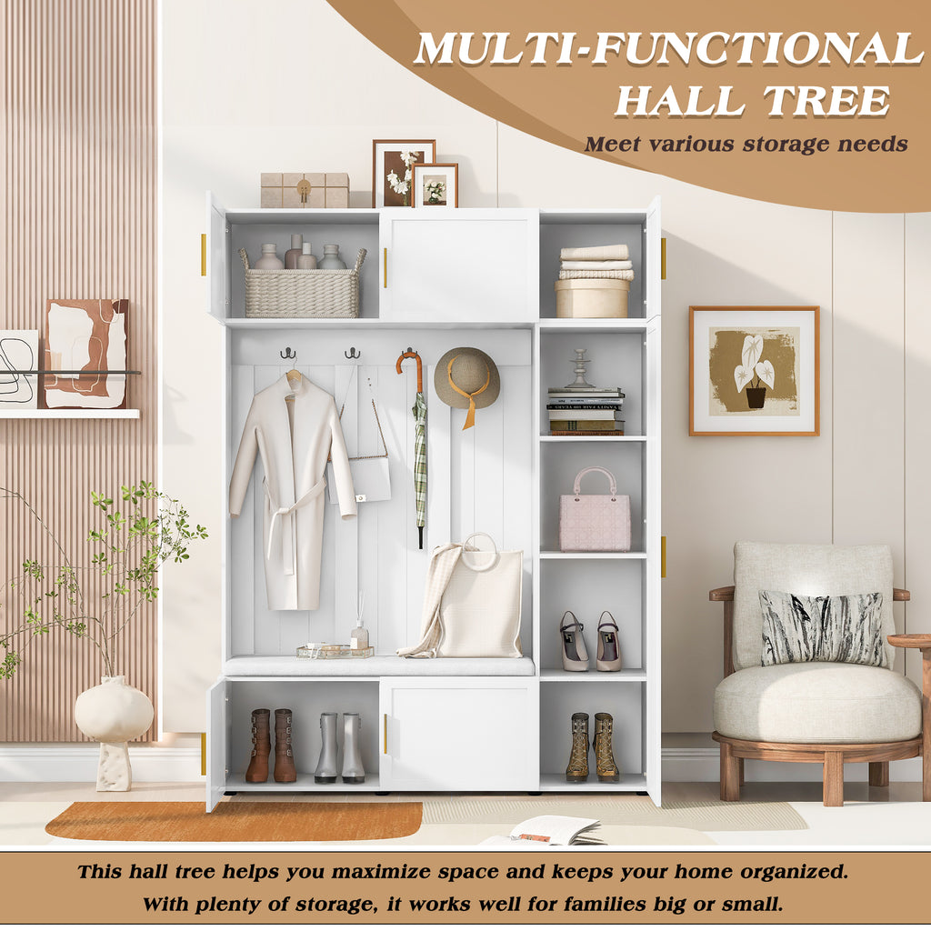 American-Style 4-in-1 Hall Tree with Padded Bench & 4 Hooks - product detail image 9