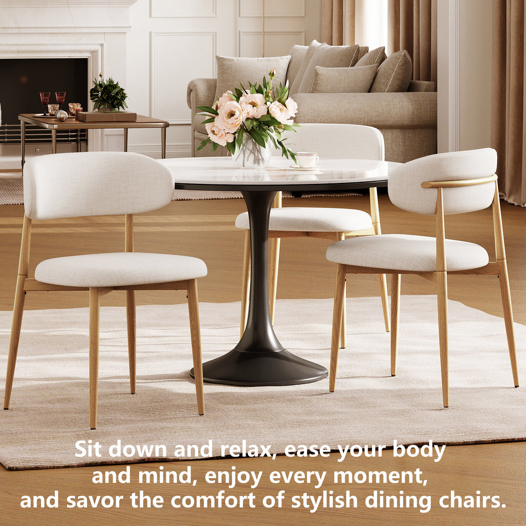 Set of 2 Modern Metal Dining Chairs with Beige Upholstered Seat