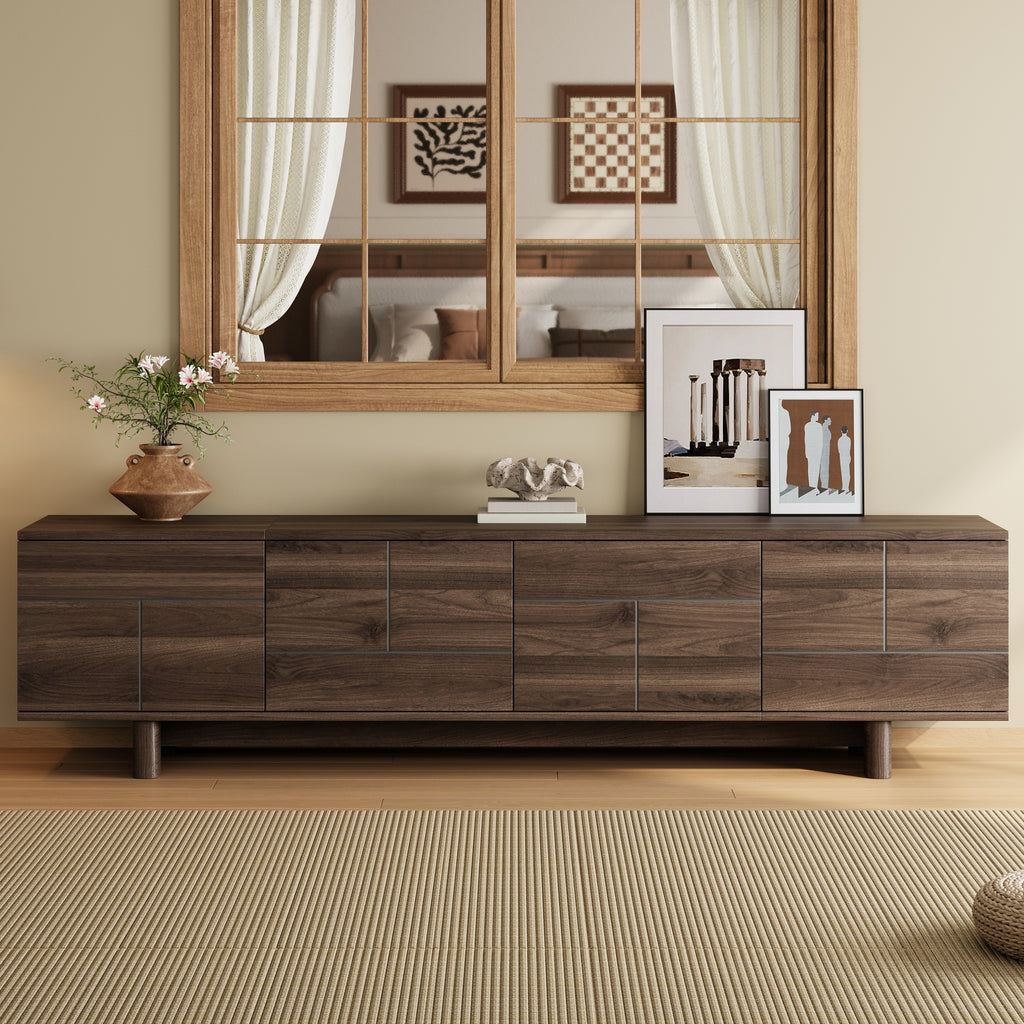 78-inch Modern TV Stand for TVs up to 85", Dark Brown Entertainment Center with Solid Wood Legs, Adjustable Shelves & Ca