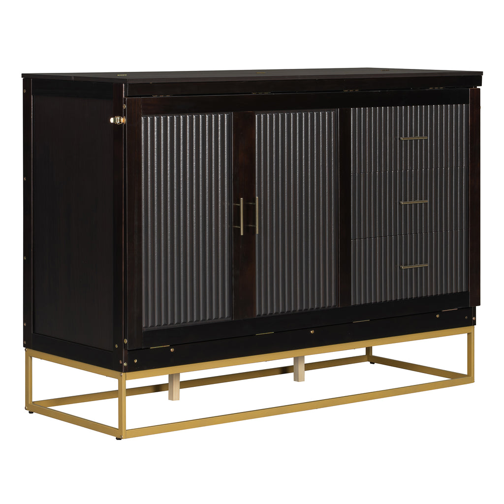 Queen Murphy Bed Cabinet with Espresso Finish, Free-Standing Fold-Out Design