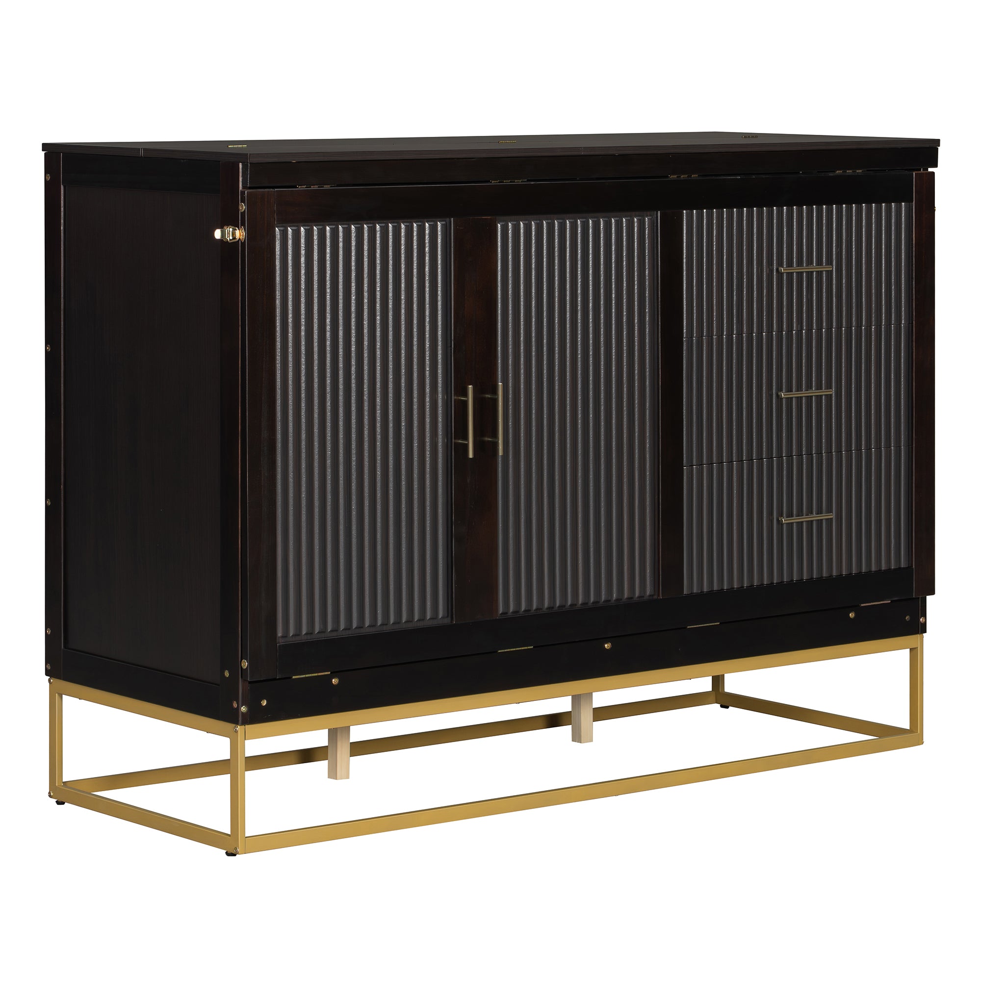 Queen Murphy Bed Cabinet with Espresso Finish, Free-Standing Fold-Out Design