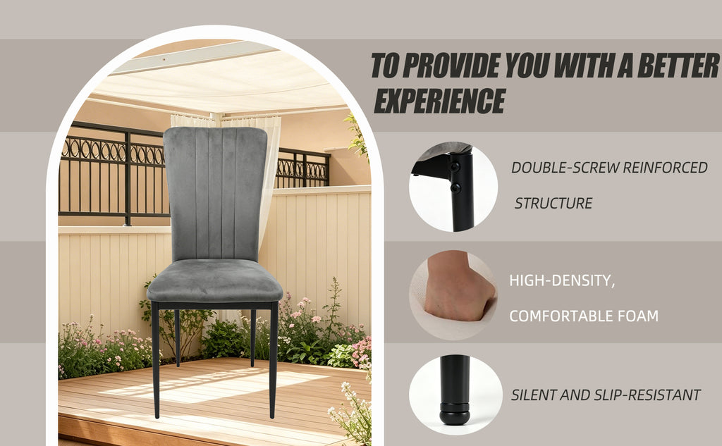 Set of 4 Modern Dark Gray Velvet Dining Chairs with Metal Legs & Adjustable Feet