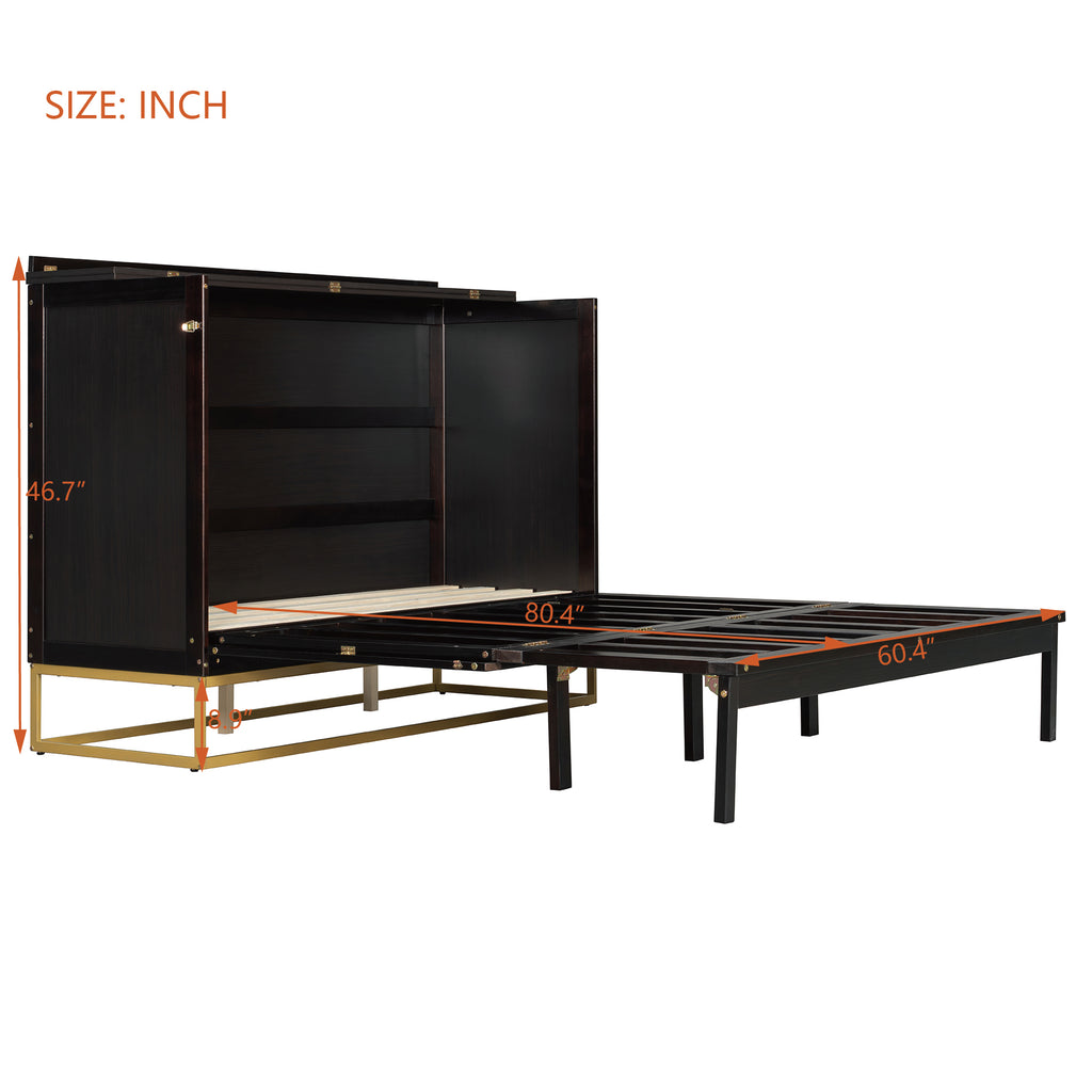 Queen Murphy Bed Cabinet with Espresso Finish, Free-Standing Fold-Out Design