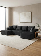 U-Shaped Corduroy Sectional Sofa with Double Chaise – Gray, 132" Deep Seat - product detail image 6