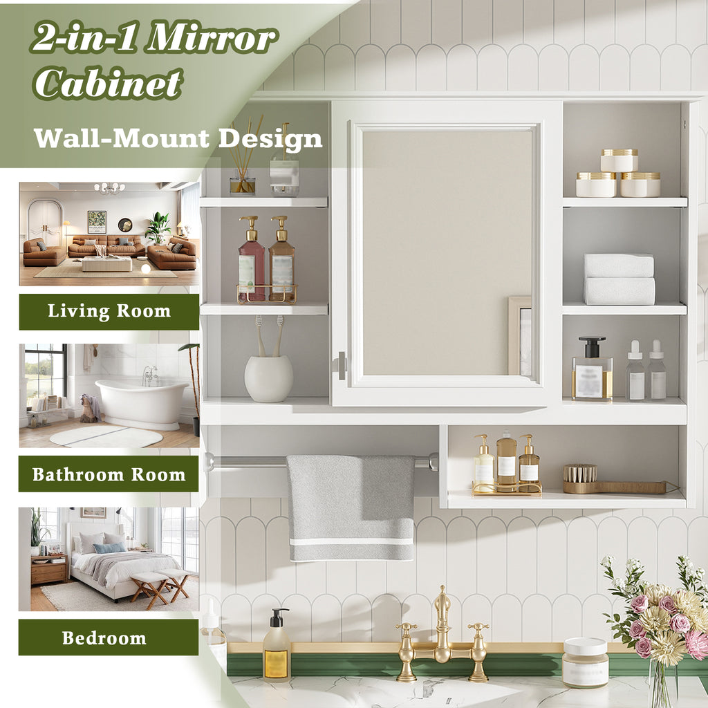 35-inch Wall-Mount Mirror Cabinet with Adjustable Shelves, Soft-Closing Door – Modern Bathroom Storage