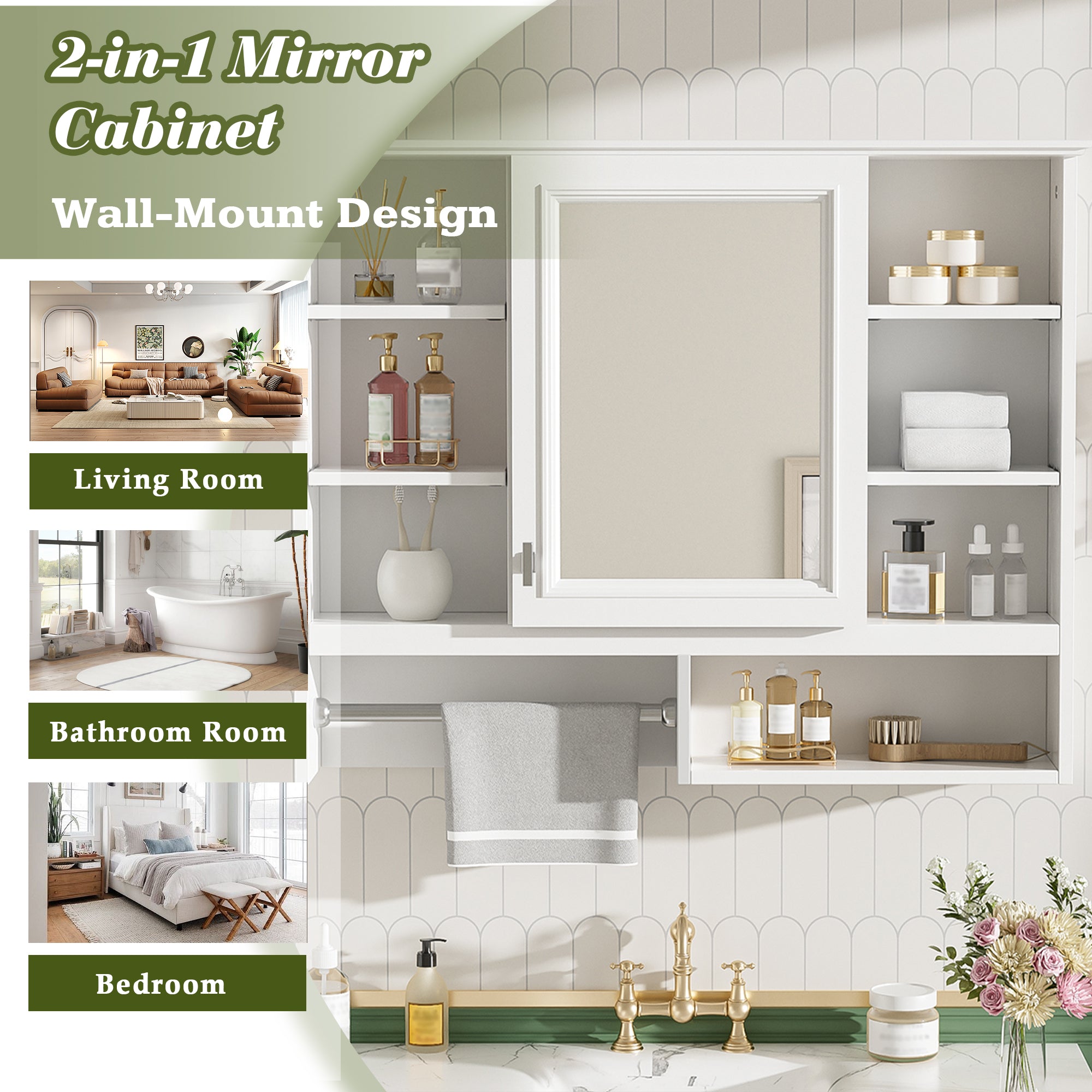 35-inch Wall-Mount Mirror Cabinet with Adjustable Shelves, Soft-Closing Door – Modern Bathroom Storage